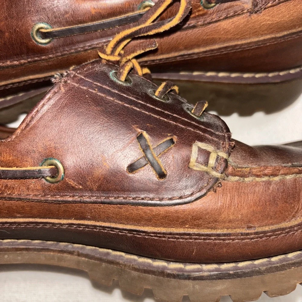 VTG 90's POLO‎ SPORT Ralph Lauren Brown Leather Boat Shoes Loafers Men's 10.5 D